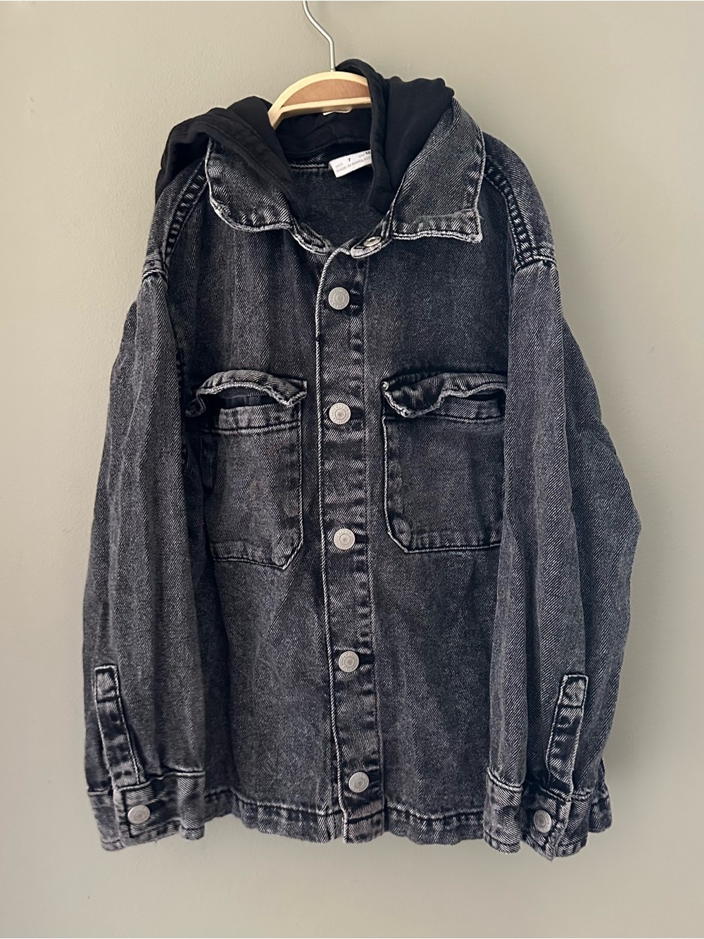 Zara Black Washed Denim Jacket with Removable Hood